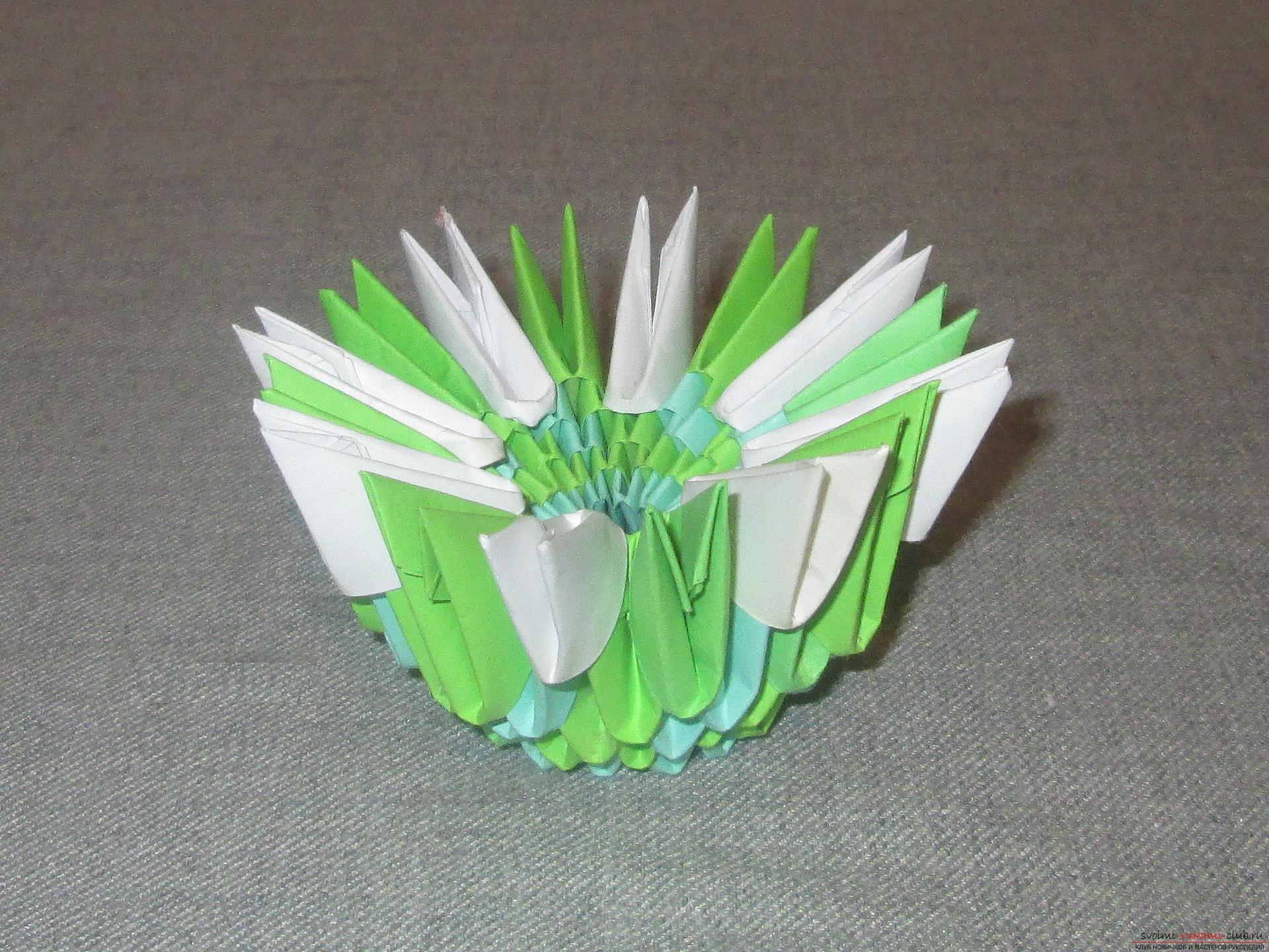 Данный подробный мастер-класс модульного оригами с пошаговыми фото содержит схему сборки березы из бумаги.. Фото №5