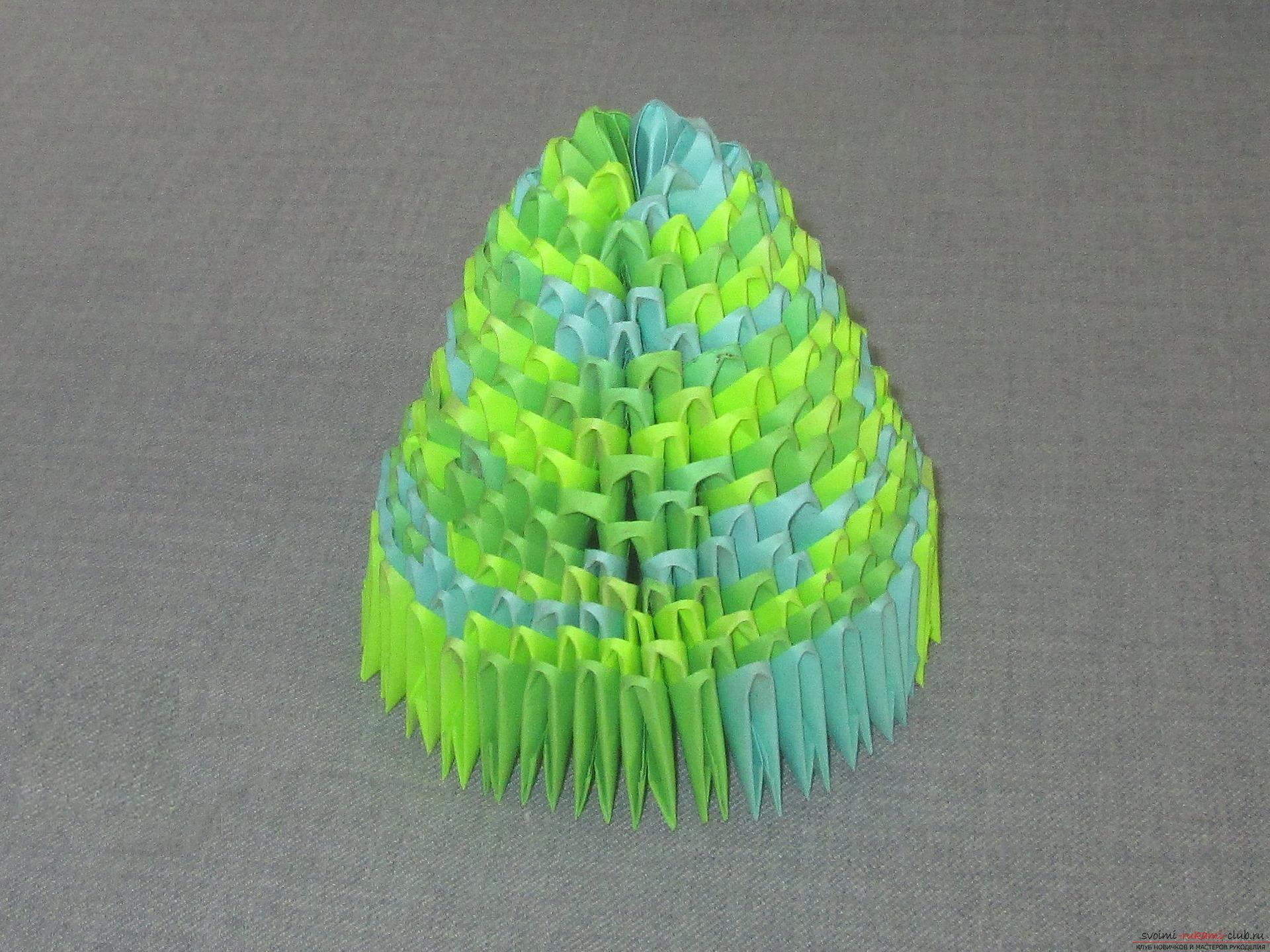 Данный подробный мастер-класс модульного оригами с пошаговыми фото содержит схему сборки березы из бумаги.. Фото №20