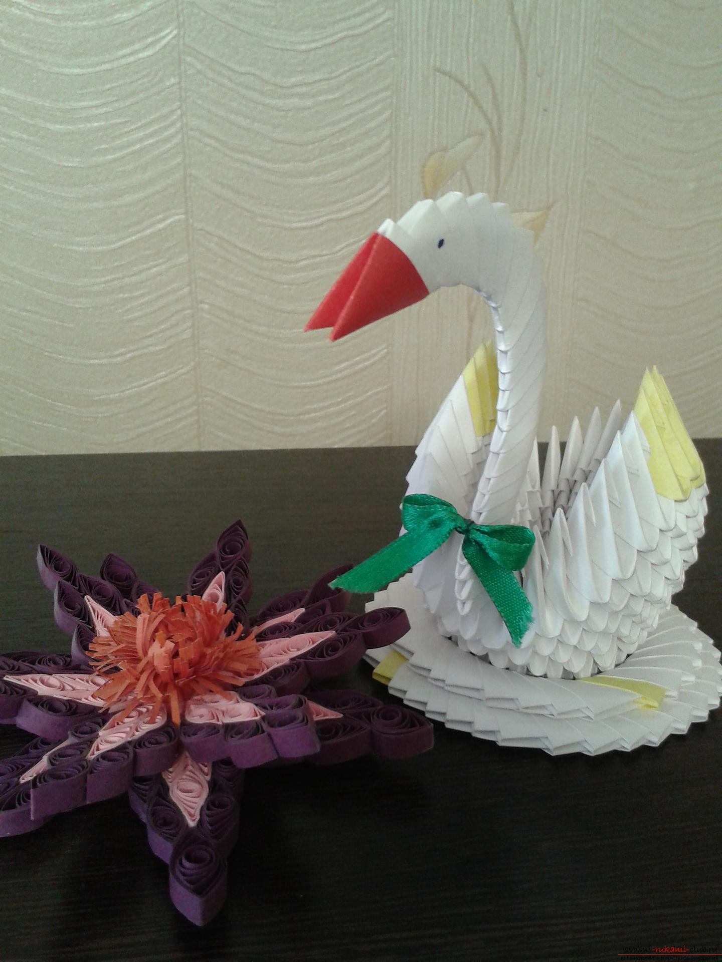 Данный мастер-класс содержит подробную схему и описание модульного оригами - лебедя из модулей.. Фото №41