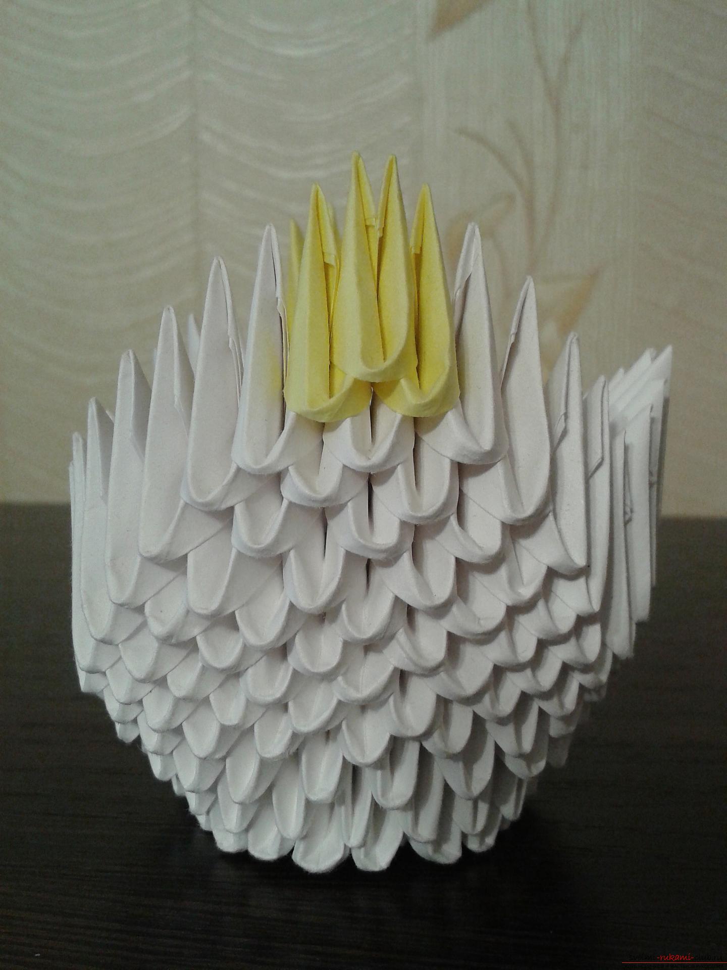 Данный мастер-класс содержит подробную схему и описание модульного оригами - лебедя из модулей.. Фото №35