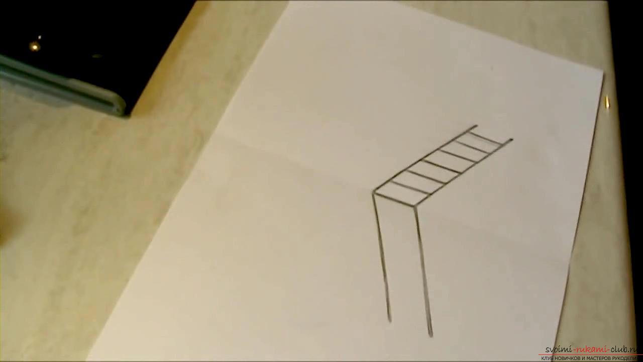 Рисование 3d рисунка, изображение лестницы, карандашом для начинающих. Фото №3