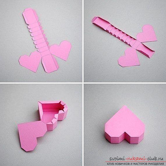 Открытая коробочка в технике оригами в виде сердца. Фото №4