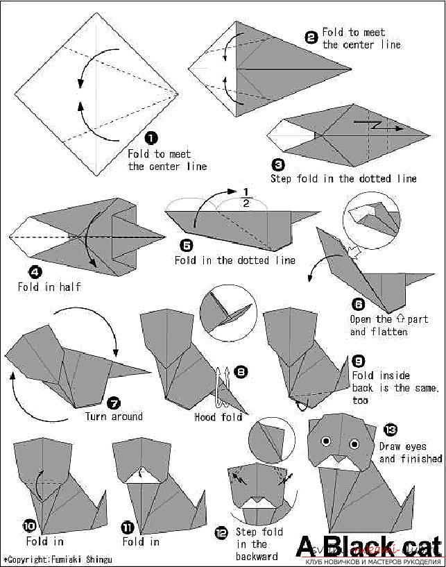 Простые схемы для сложения котов в технике оригами. Фото №2