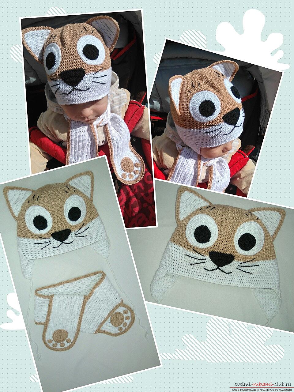 Описание вязания шапочки для девочки или мальчики в виде кота или кошки из семеновской пряжи. Фото №5