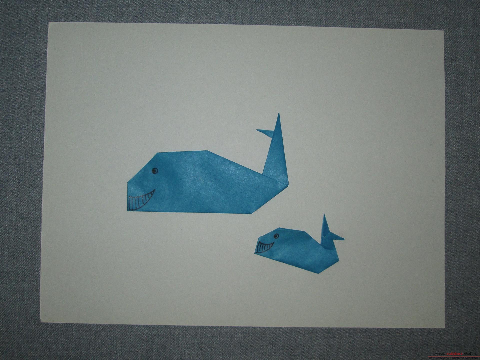 Этот подробный мастер-класс оригами для детей 7 лет научит как сделать семью китов из бумаги своими руками.. Фото №10