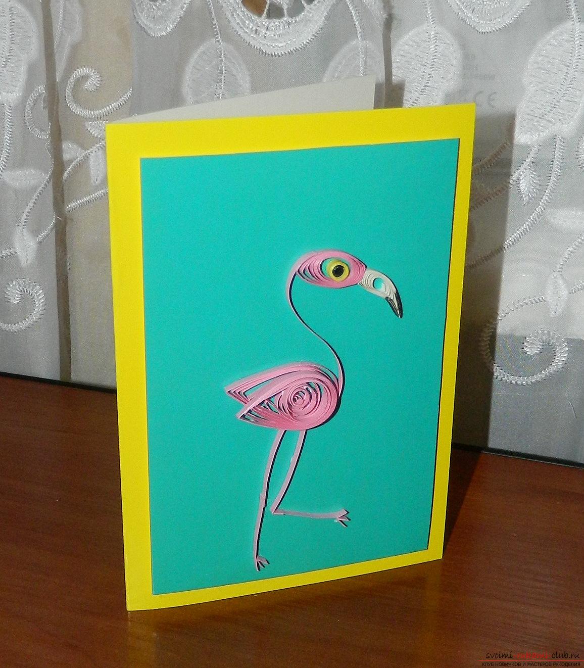 Этот мастер-класс научит как сделать красивые открытки с фламинго своими руками.. Фото №1