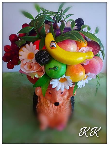 Интерьерная композиция "Ёжик с фруктами".. Статуэтки - ручной работы. Фото 3