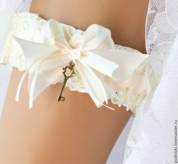 Подвязка для невесты свадебная "Винтажная". Одежда и аксессуары - ручной работы. Фото 2