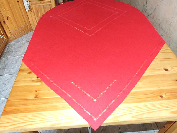 Скатерть красная льняная. Текстиль, ковры - ручной работы. Фото 2