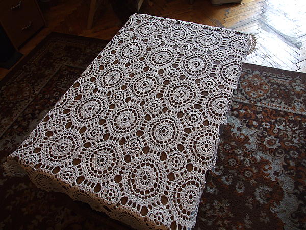 Скатерть вязаная для журнального столика. Текстиль, ковры - ручной работы. Фото 5