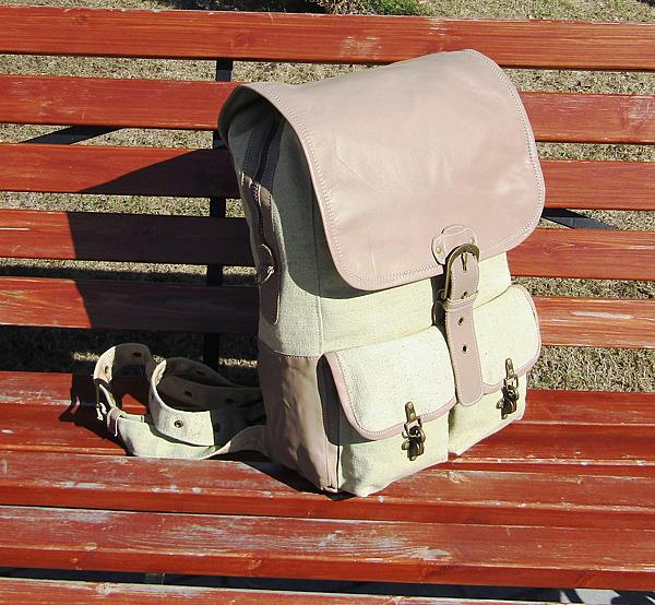 Рюкзак мужской из натуральной кожи и льняного текстиля МАГЕЛЛАН. Рюкзаки - ручной работы. Фото 2