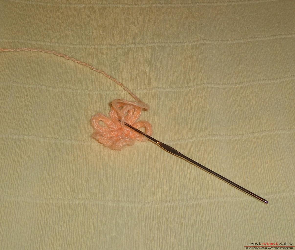 Этот мастер-класс вязания цветов крючком содержит схему розы и описание вязания.. Фото №19