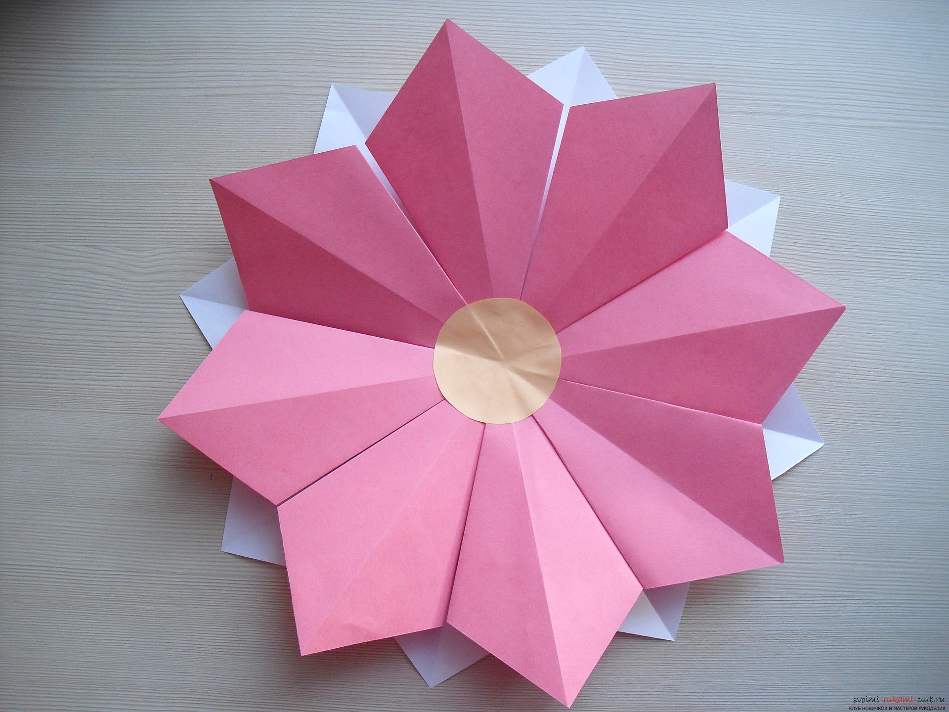 Этот мастер-класс научит как сделать цветок-оригами из бумаги.. Фото №13